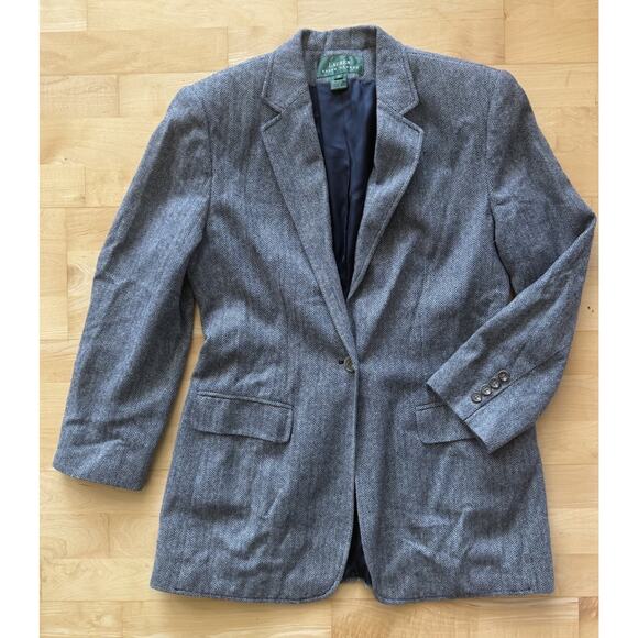 Lauren Ralph Lauren Silk Wool Linen Herringbone Blazer Jacket Equestrian 10 - Picture 1 of 4